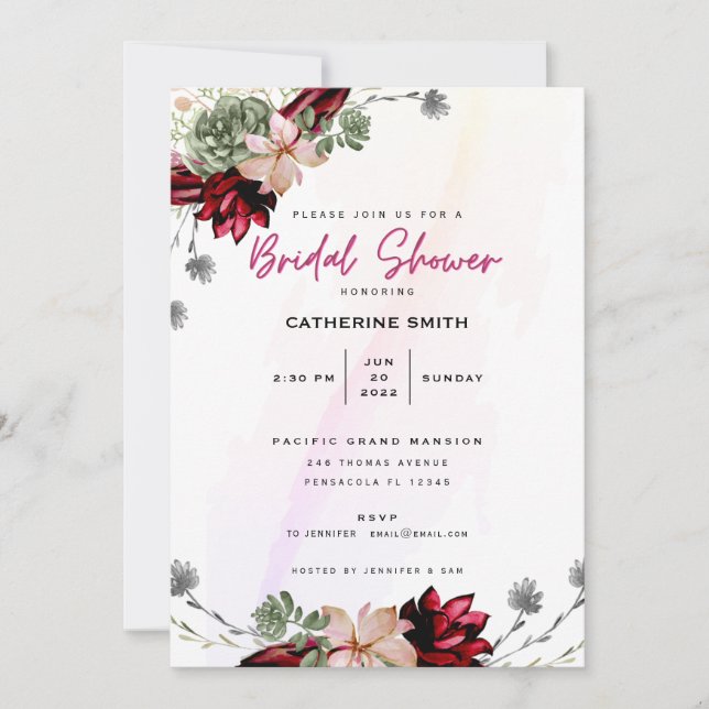 Rustic Red Elegant Floral Bridal Shower Invitation (Front)