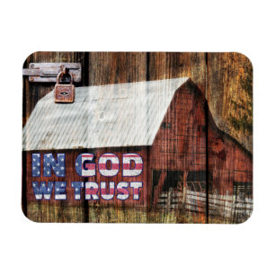 Rustic Red faded Barn With Latch In God We Trust Magnet