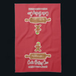Rustic Red Family Name Holiday Baking Monogrammed Tea Towel<br><div class="desc">A wonderful holiday red graphic design for your holiday cookie and baking! Cute gingerbread man with festive hat and bell. Modern typography reads: Cookie Baking Crew, Baking and Tasting Division. Add your crew name to the rolling pin! Monogram with your name, friends, name, grand kids, grandma, mum or other name....</div>