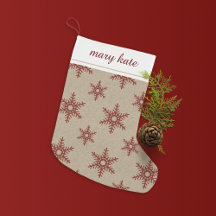 Rustic Red Faux Burlap Snowflake Pattern