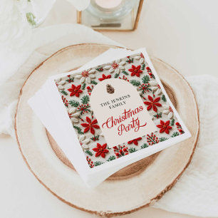 Rustic Red Floral Christmas Party Paper Napkin