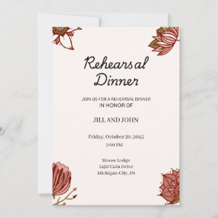 Rustic Red Floral Rehearsal Dinner Wedding Invitation