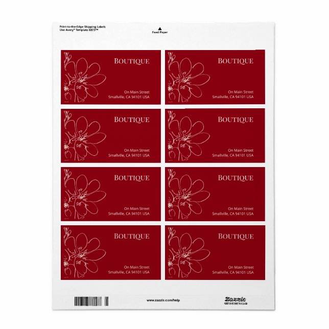 Rustic Red Floral Small Business Shipping Label (Full Sheet)