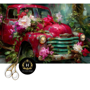 Rustic Red Floral Truck Decoupage Tissue Paper
