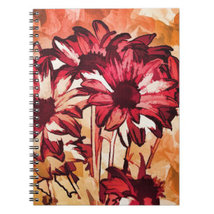 Rustic Red Flower Art Painting Notebook