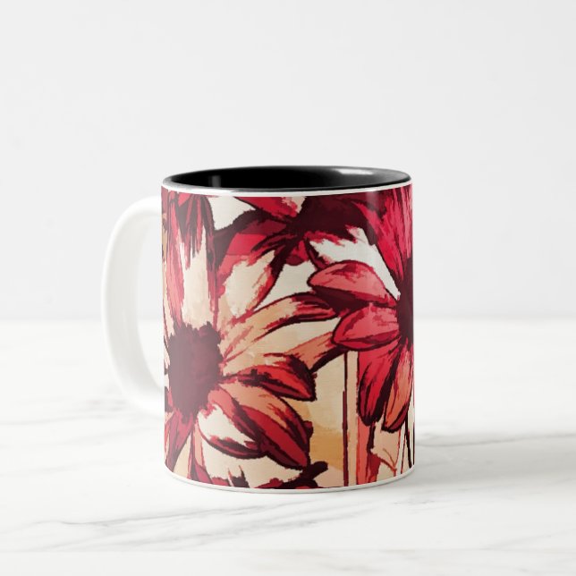 Rustic Red Flower Art Painting Two-Tone Coffee Mug (Front Left)