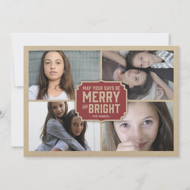 Rustic Red Frame Holiday Photo Card (Front)