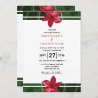 Rustic Red Frangipani Plumeria Wedding Invitations