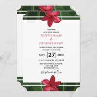 Rustic Red Frangipani Plumeria Wedding Invitations