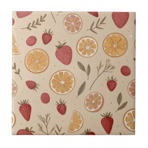 Rustic Red Fruit and Citrus on Aged Beige Tile