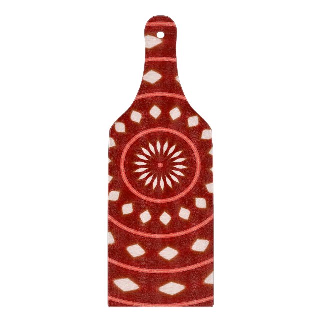 Rustic Red Geometric Sunburst Abstract Art Cutting Board (Front)