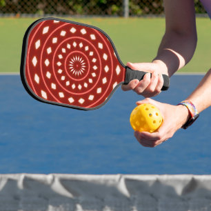 Rustic Red Geometric Sunburst Abstract Art Pickleball Paddle