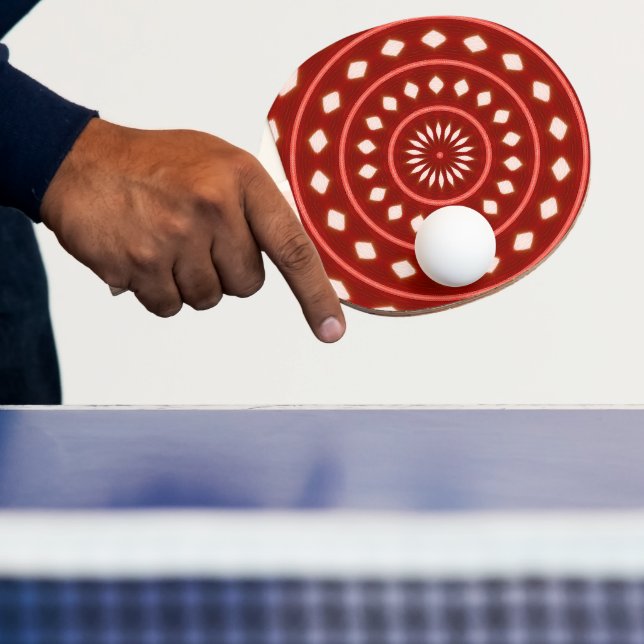 Rustic Red Geometric Sunburst Abstract Art Ping Pong Paddle (Insitu)