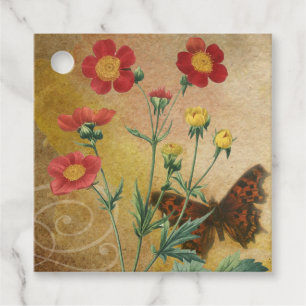 Rustic Red Geum & Butterfly Floral Favour Tags