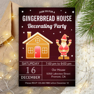 Rustic Red Gingerbread House Decorating Party Invitation