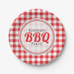 Rustic Red Gingham Family Picnic BBQ Paper Plate