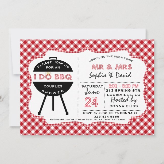 Rustic Red Gingham I DO BBQ Couples Shower Invite (Front)