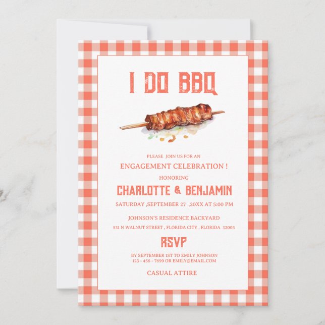 Rustic Red Gingham I Do BBQ  Engagement Party  Invitation (Front)