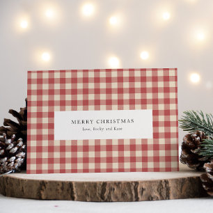 Rustic Red Gingham Modern Christmas Holiday Card