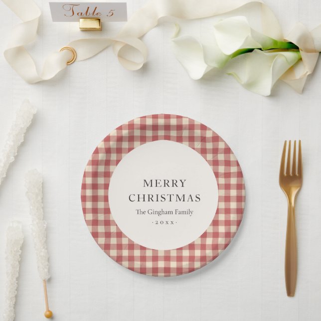 Rustic Red Gingham Modern Christmas Paper Plate (Wedding)