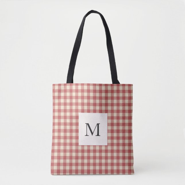 Rustic Red Gingham Modern Christmas Tote Bag (Front)