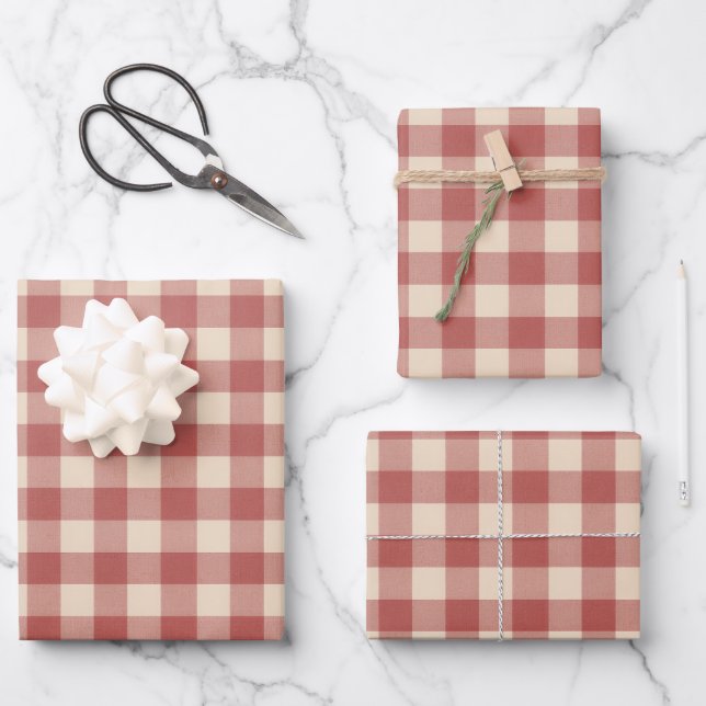 Rustic Red Gingham Modern Christmas Wrapping Paper Sheet (Front)