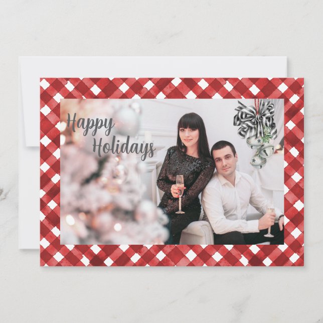 Rustic Red Gingham Noël Christmas Card (Front)