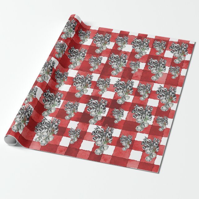 Rustic Red Gingham Noël Wrapping Paper (Unrolled)