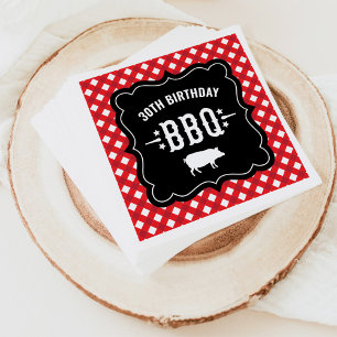 Rustic Red Gingham Plaid 30th Birthday BBQ Napkin