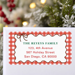 Rustic Red Gingham Plaid Christmas Return Address Label
