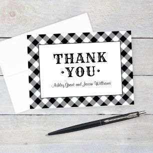 Rustic Red Gingham Plaid Wedding Monogram Thank Yo Thank You Card