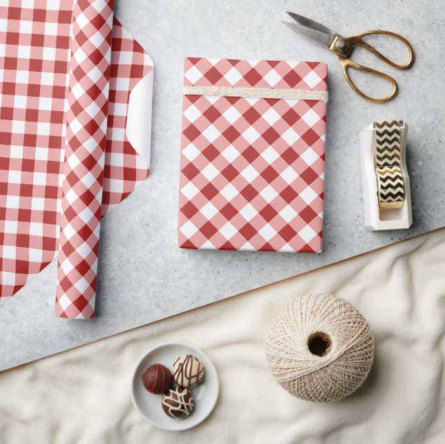 Rustic red gingham simple chequered holiday wrapping paper (Crafts)