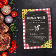 Rustic Red Gingham Sunflowers Baby-Q Shower