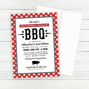 Rustic Red Gingham Wedding Rehearsal Dinner BBQ Invitation