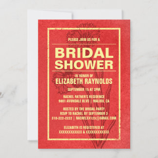 Rustic Red & Gold Bridal Shower Invitations