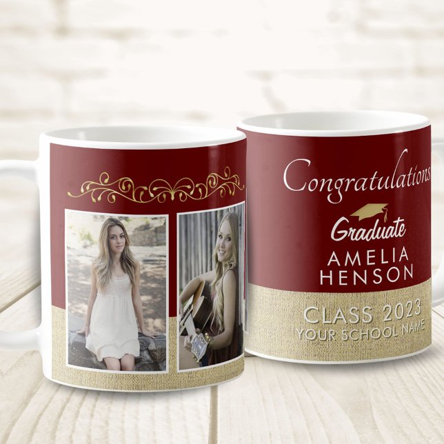 Rustic Red Graduate 2 Photo Graduation Coffee Mug (Creator Uploaded)