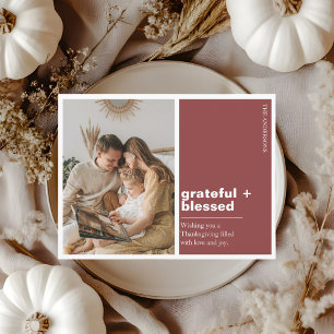 Rustic Red Grateful + Blessed Thanksgiving Photo  Postcard