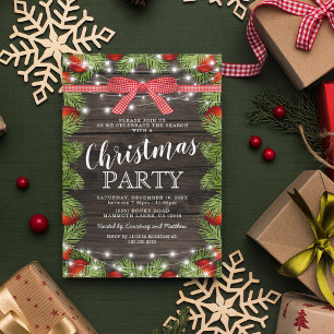 Rustic Red Green Christmas Party Invitation