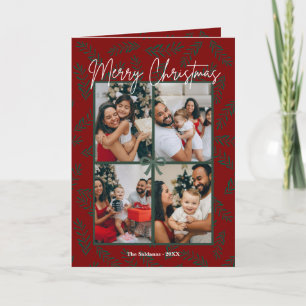 Rustic Red Green Christmas Photo Collage Card 