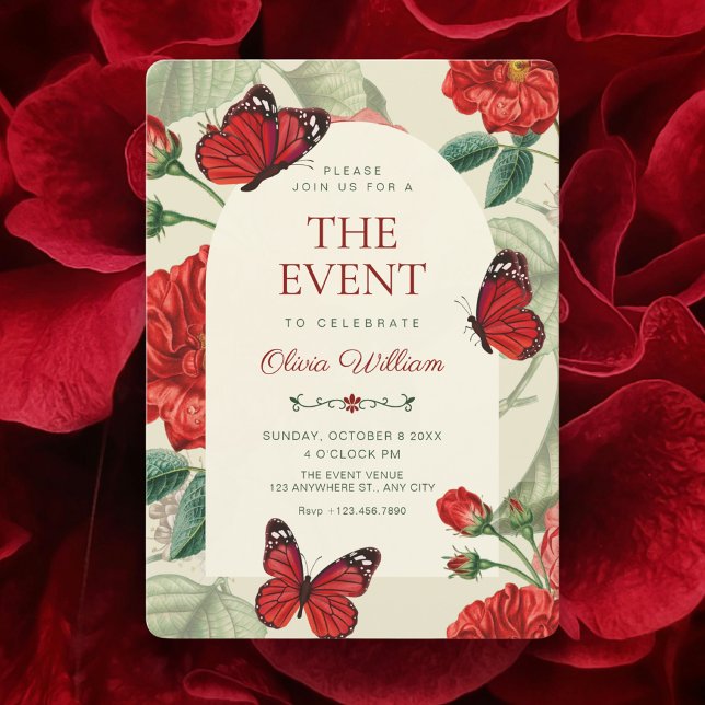 Rustic red green floral  invitation (Creator Uploaded)