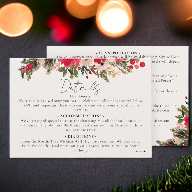 Rustic Red green Floral Winter Wedding details Enclosure Card (Rustic Red green Floral Winter Wedding details Enclosure Card)