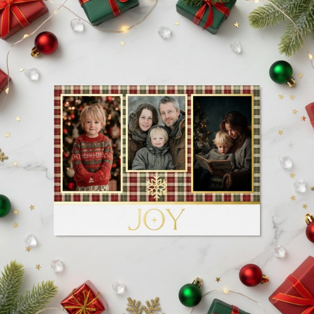 Rustic Red & Green Plaid Christmas Joy Photo (Creator Uploaded)