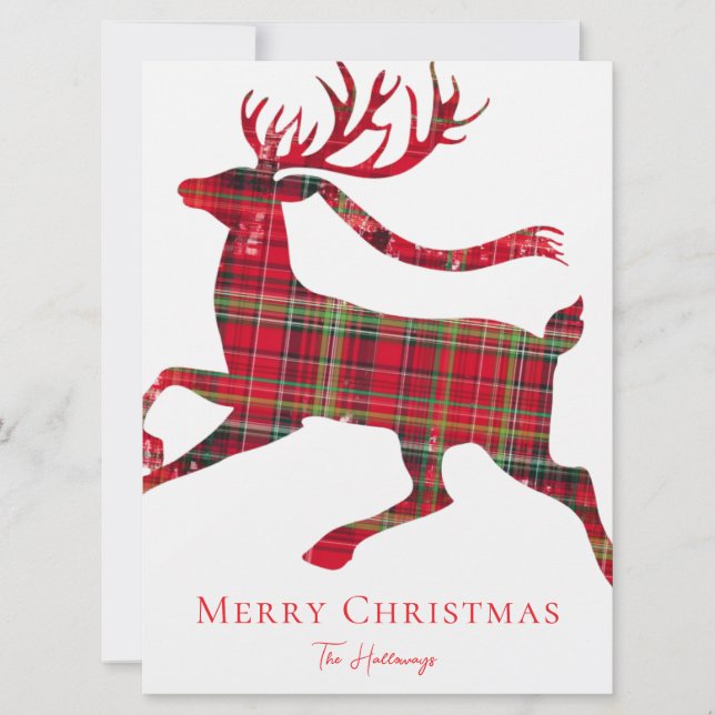 Rustic Red Green Plaid Deer Holiday Photo Card (Front)