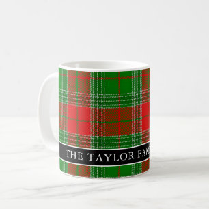 Rustic Red & Green Plaid Family Name Christmas Coffee Mug