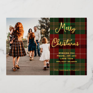 Rustic Red & Green Plaid Family Photo Christmas Ho
