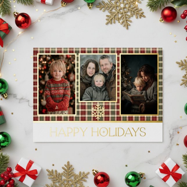 Rustic Red & Green Plaid Happy Holidays Photo (Creator Uploaded)