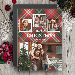 Rustic Red/Green Plaid Merry Christmas 4-Photo
