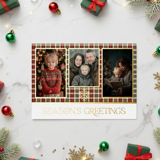 Rustic Red & Green Plaid Season's Greetings Photo (Creator Uploaded)