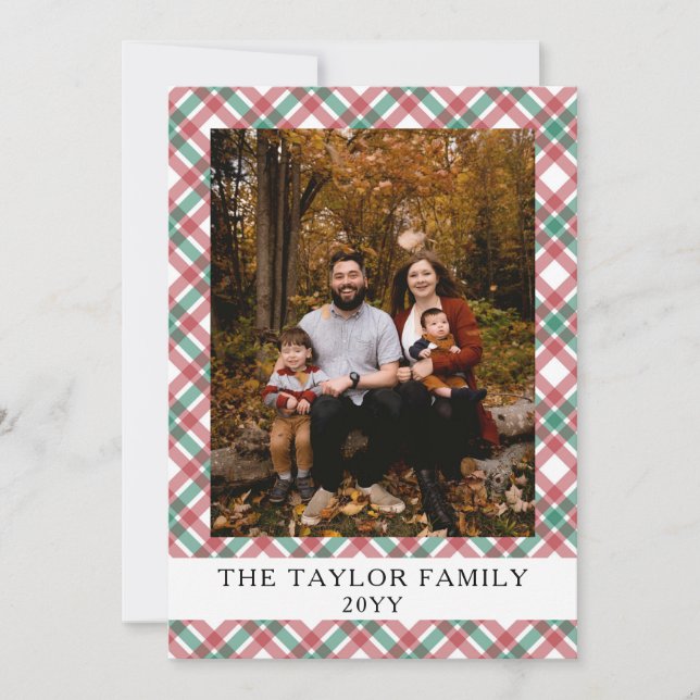 Rustic Red Green Plaid Tartan Photo Christmas Holiday Card (Front)