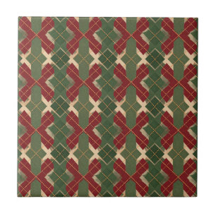 Rustic Red Green Quilted Diamonds - Textured Paper Tile